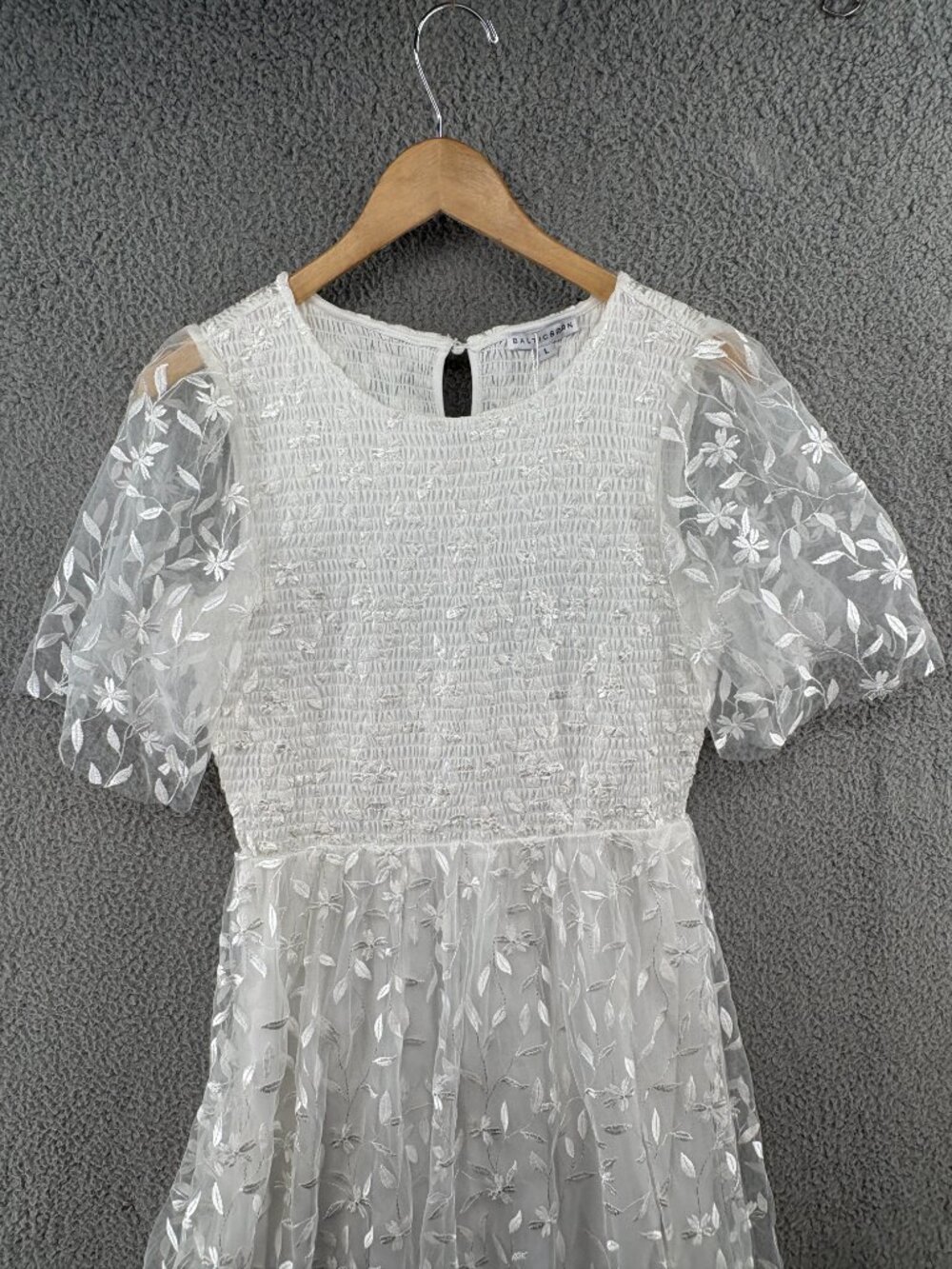 Baltic Born Kendra White Embroidered Smocked Midi Dress L NWT - Picture 10 of 15